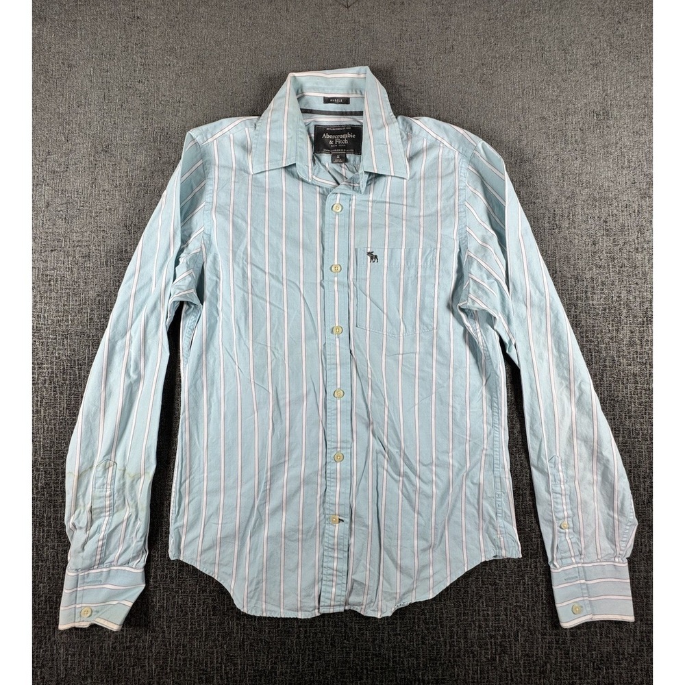 Abercrombie‎ & Fitch  Shirt Medium Blue Striped Long Sleeve Cotton S Stained